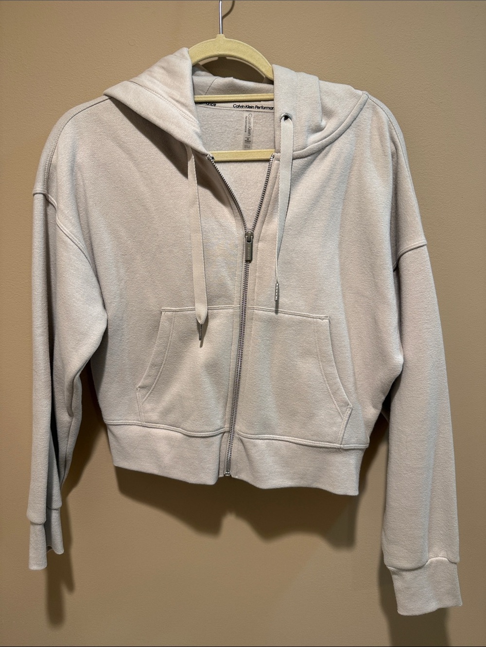 Calvin Klein Cropped Beige Zip-Up Hoodie Jacket